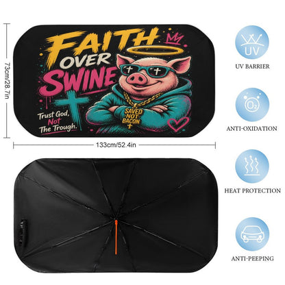 Faith Over Swine Christian Car Sunshade Umbrella - ClaimedbyGodDesigns