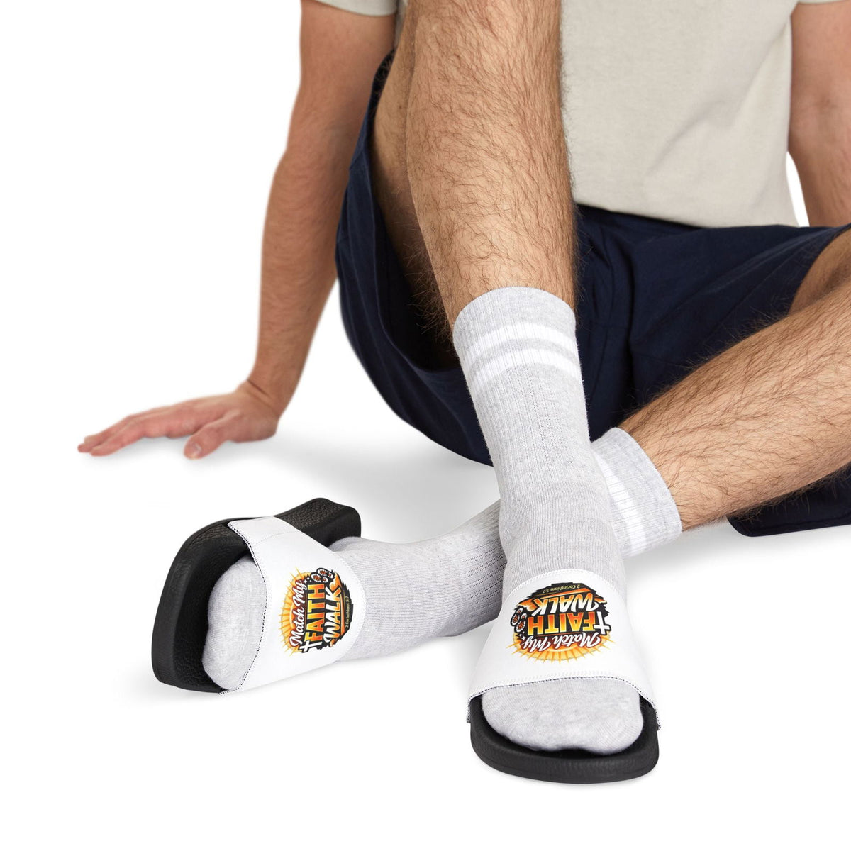 Faith Walk Men's Christian Slide Sandals — "Match My Faith" Graphic - ClaimedbyGodDesigns