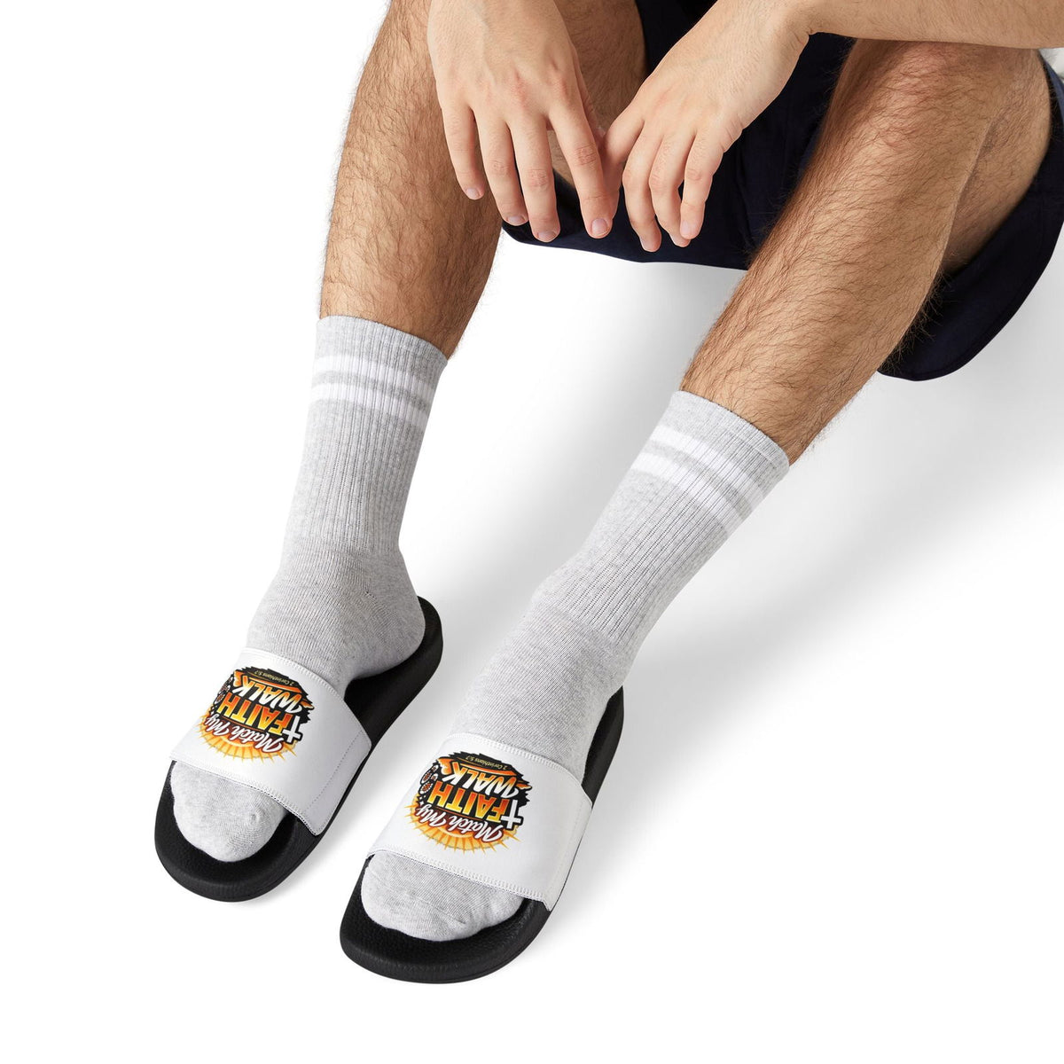 Faith Walk Men's Christian Slide Sandals — "Match My Faith" Graphic - ClaimedbyGodDesigns