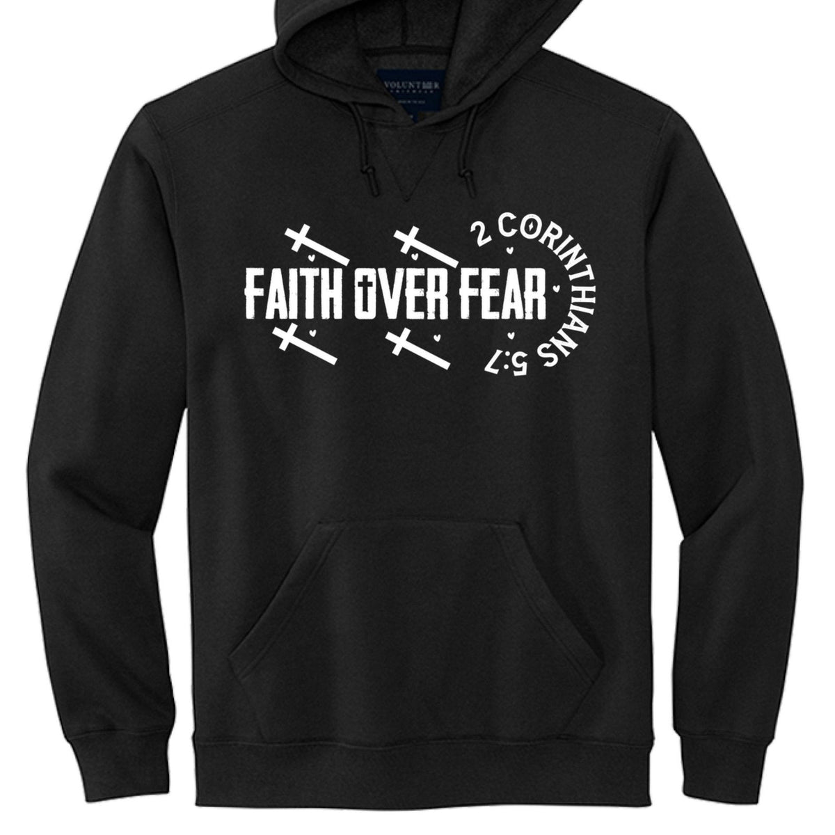 Faith over Fear Cross Unisex Christian Fleece Pullover Hooded Sweatshirt - ClaimedbyGodDesigns