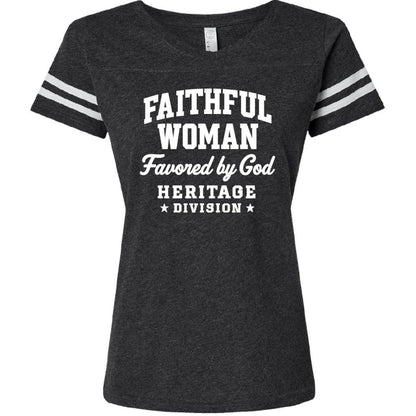 Faithful Woman Heritage Division Women's Christian Football Jersey T-shirt - ClaimedbyGodDesigns