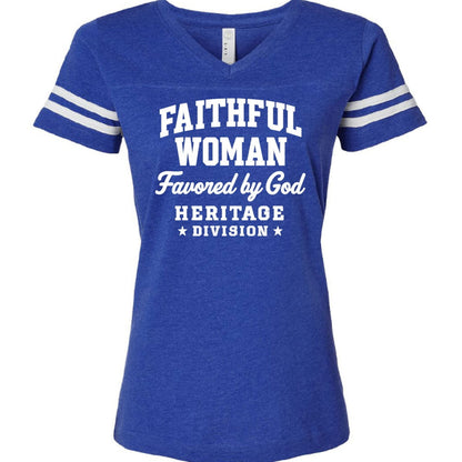 Faithful Woman Heritage Division Women's Christian Football Jersey T-shirt - ClaimedbyGodDesigns