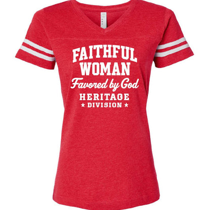 Faithful Woman Heritage Division Women's Christian Football Jersey T-shirt - ClaimedbyGodDesigns