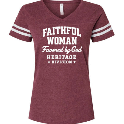 Faithful Woman Heritage Division Women's Christian Football Jersey T-shirt - ClaimedbyGodDesigns