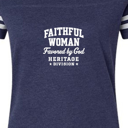Faithful Woman Heritage Division Women's Christian Football Jersey T-shirt - ClaimedbyGodDesigns