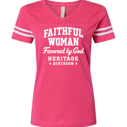 Faithful Woman Heritage Division Women's Christian Football Jersey T-shirt - ClaimedbyGodDesigns