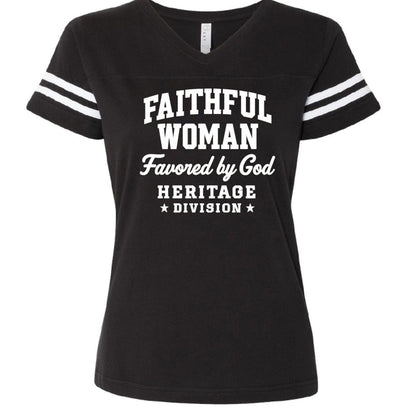 Faithful Woman Heritage Division Women's Christian Football Jersey T-shirt - ClaimedbyGodDesigns