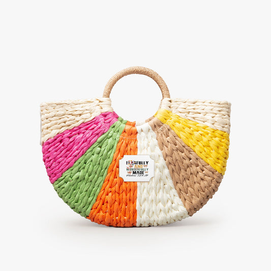 Fearfully And Wonderfully Made Christian Straw Rainbow Handbag - ClaimedbyGodDesigns