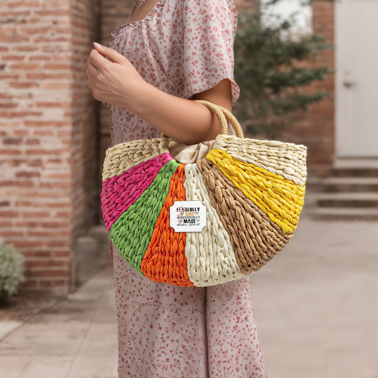 Fearfully And Wonderfully Made Christian Straw Rainbow Handbag - ClaimedbyGodDesigns