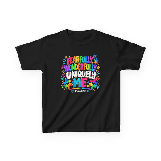 Fearfully Wonderfully Uniquely Me Youth Autism Awareness T-Shirt — Psalm 139:14 Tee - Claimed by God Designs
