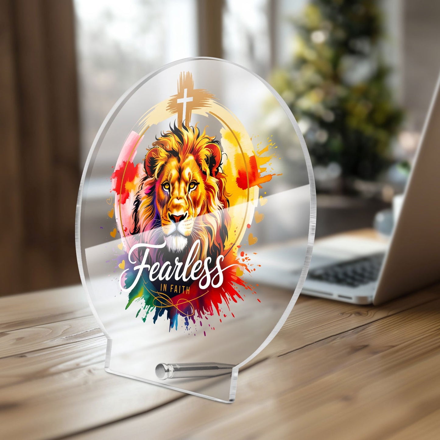 Fearless In Faith Christian Acrylic Plaque with Stand - Round - ClaimedbyGodDesigns