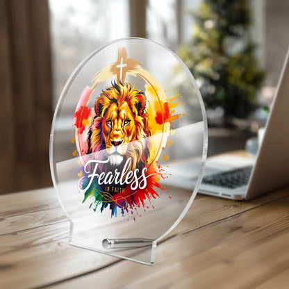 Fearless In Faith Christian Acrylic Plaque with Stand - Round - ClaimedbyGodDesigns