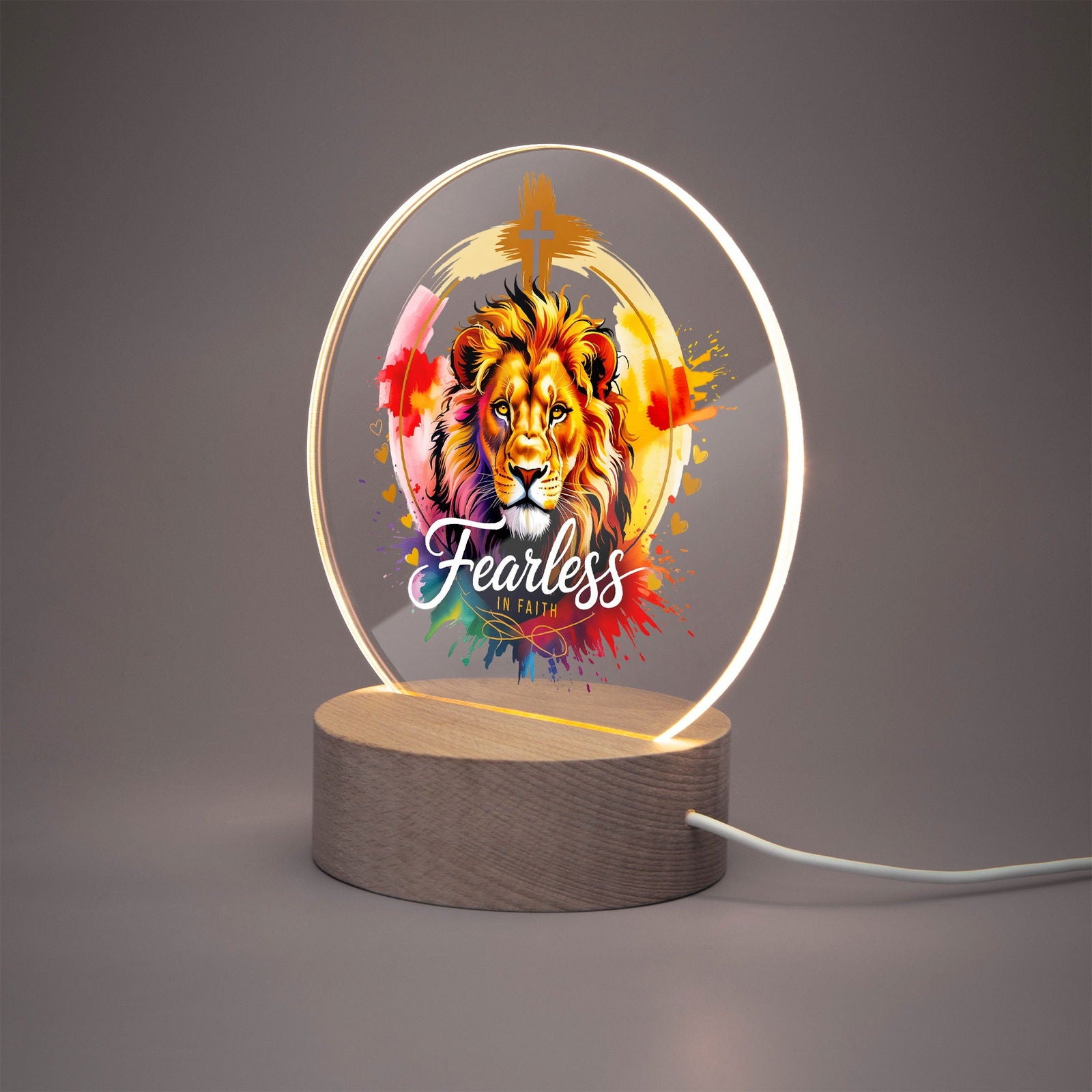 Fearless In Faith Christian Acrylic Plaque with Stand - Round - ClaimedbyGodDesigns