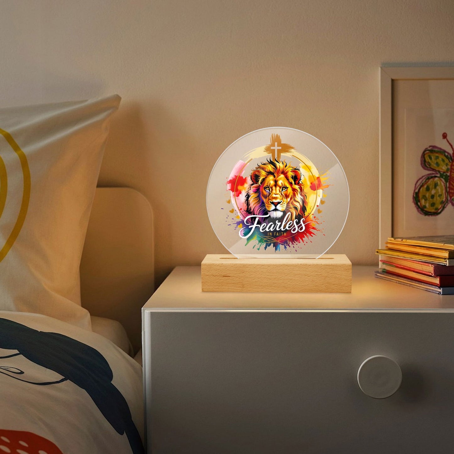 Fearless In Faith Christian Acrylic Plaque with Stand - Round - ClaimedbyGodDesigns