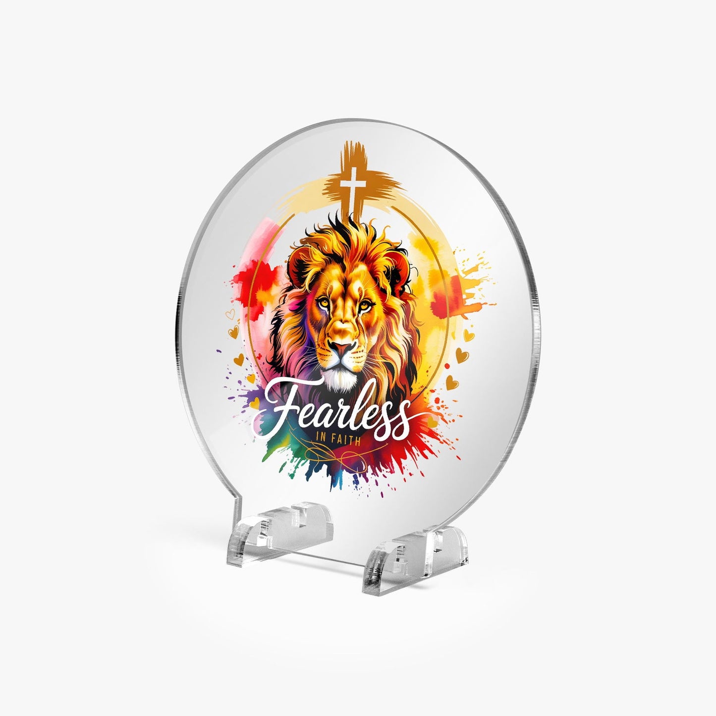 Fearless In Faith Christian Acrylic Plaque with Stand - Round - ClaimedbyGodDesigns