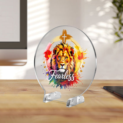 Fearless In Faith Christian Acrylic Plaque with Stand - Round - ClaimedbyGodDesigns