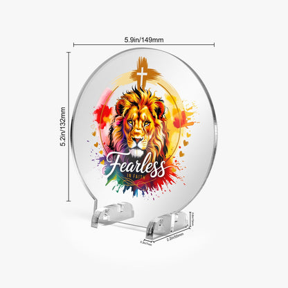 Fearless In Faith Christian Acrylic Plaque with Stand - Round - ClaimedbyGodDesigns