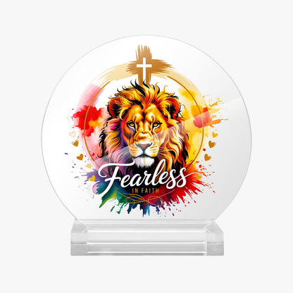 Fearless In Faith Christian Acrylic Plaque with Stand - Round - ClaimedbyGodDesigns