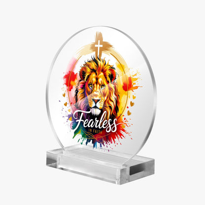 Fearless In Faith Christian Acrylic Plaque with Stand - Round - ClaimedbyGodDesigns