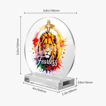 Fearless In Faith Christian Acrylic Plaque with Stand - Round - ClaimedbyGodDesigns