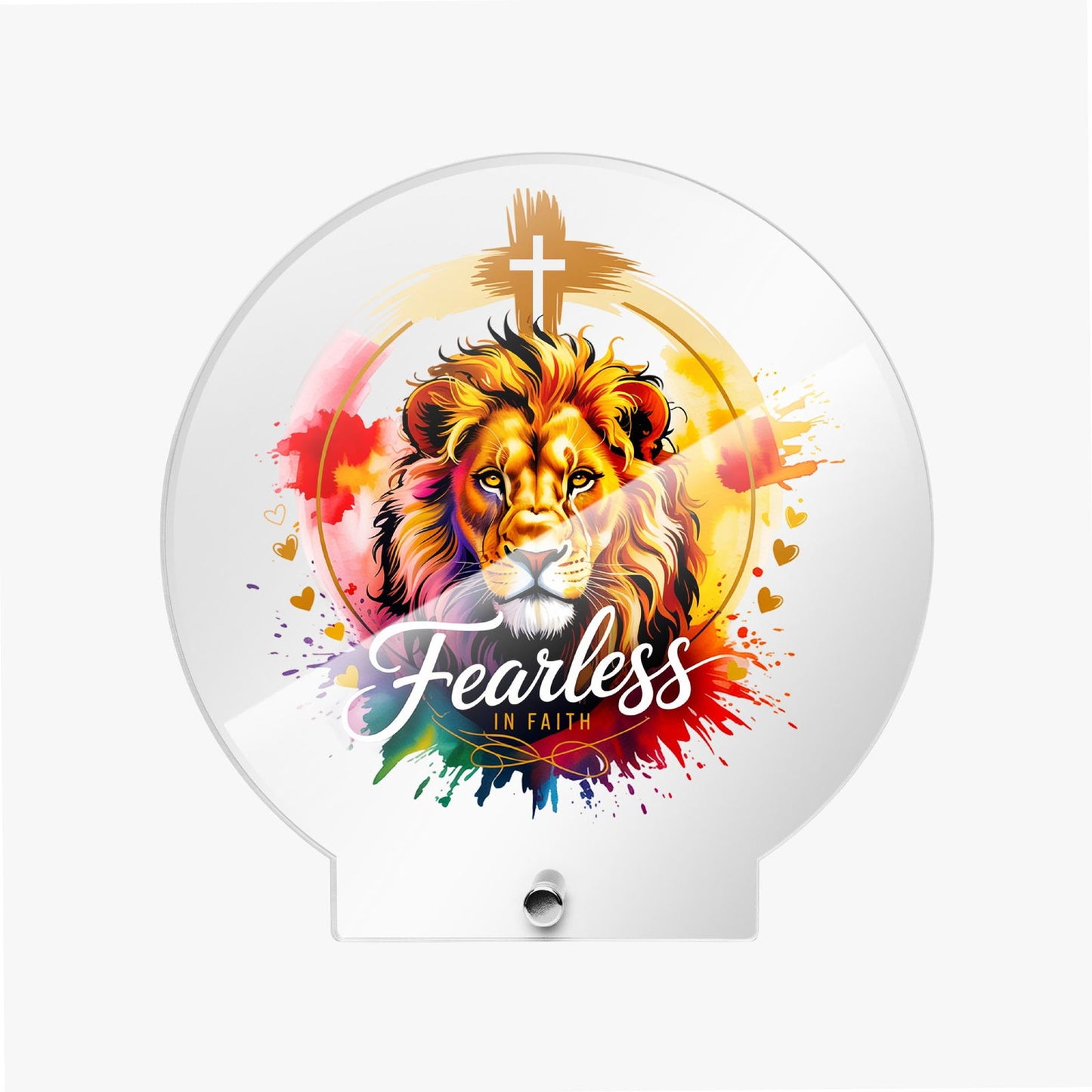 Fearless In Faith Christian Acrylic Plaque with Stand - Round - ClaimedbyGodDesigns