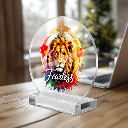 Fearless In Faith Christian Acrylic Plaque with Stand - Round - ClaimedbyGodDesigns