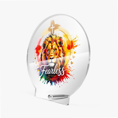 Fearless In Faith Christian Acrylic Plaque with Stand - Round - ClaimedbyGodDesigns
