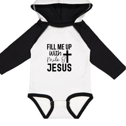 Fill Me Up With Milk and Him Baby Christian Jumpsuit with ears - ClaimedbyGodDesigns