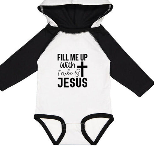 Fill Me Up With Milk and Him Baby Christian Jumpsuit with ears - ClaimedbyGodDesigns