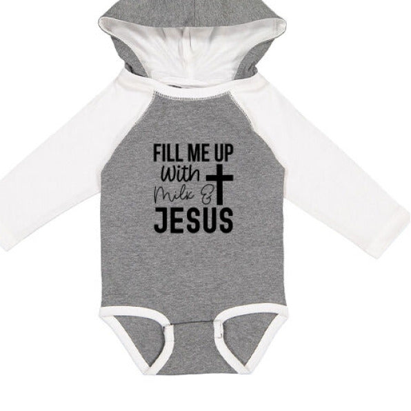 Fill Me Up With Milk and Him Baby Christian Jumpsuit with ears - ClaimedbyGodDesigns