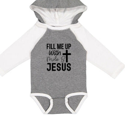 Fill Me Up With Milk and Him Baby Christian Jumpsuit with ears - ClaimedbyGodDesigns