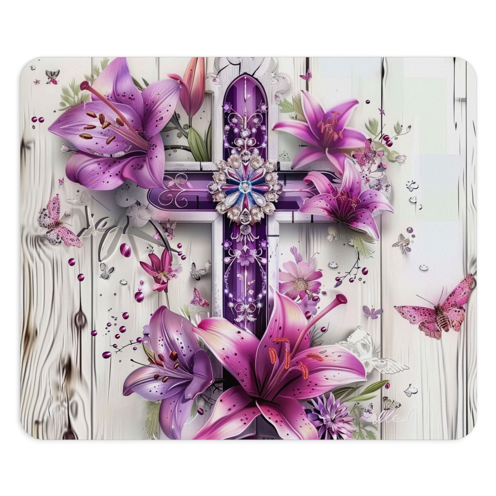Floral Cross Christian Mouse Pad - ClaimedbyGodDesigns
