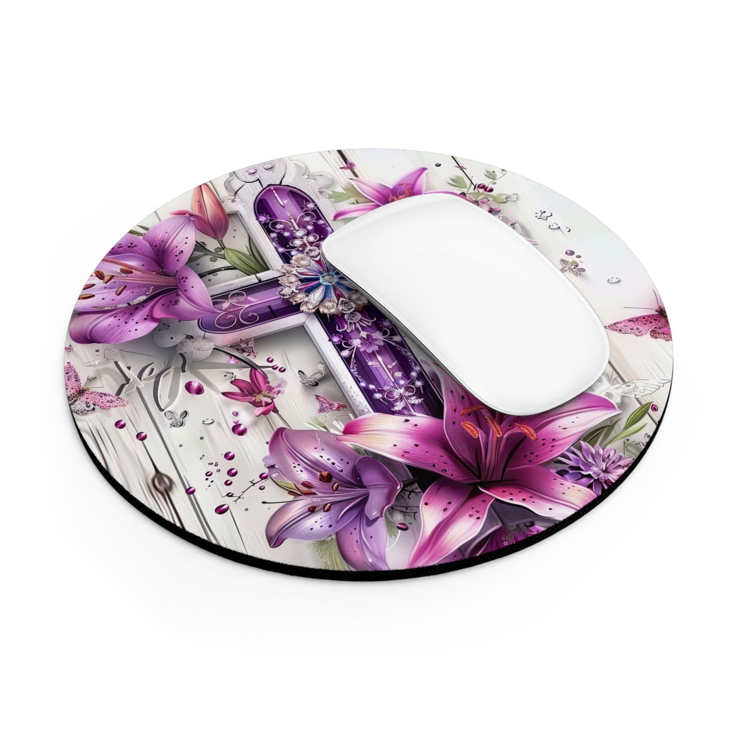 Floral Cross Christian Mouse Pad - ClaimedbyGodDesigns