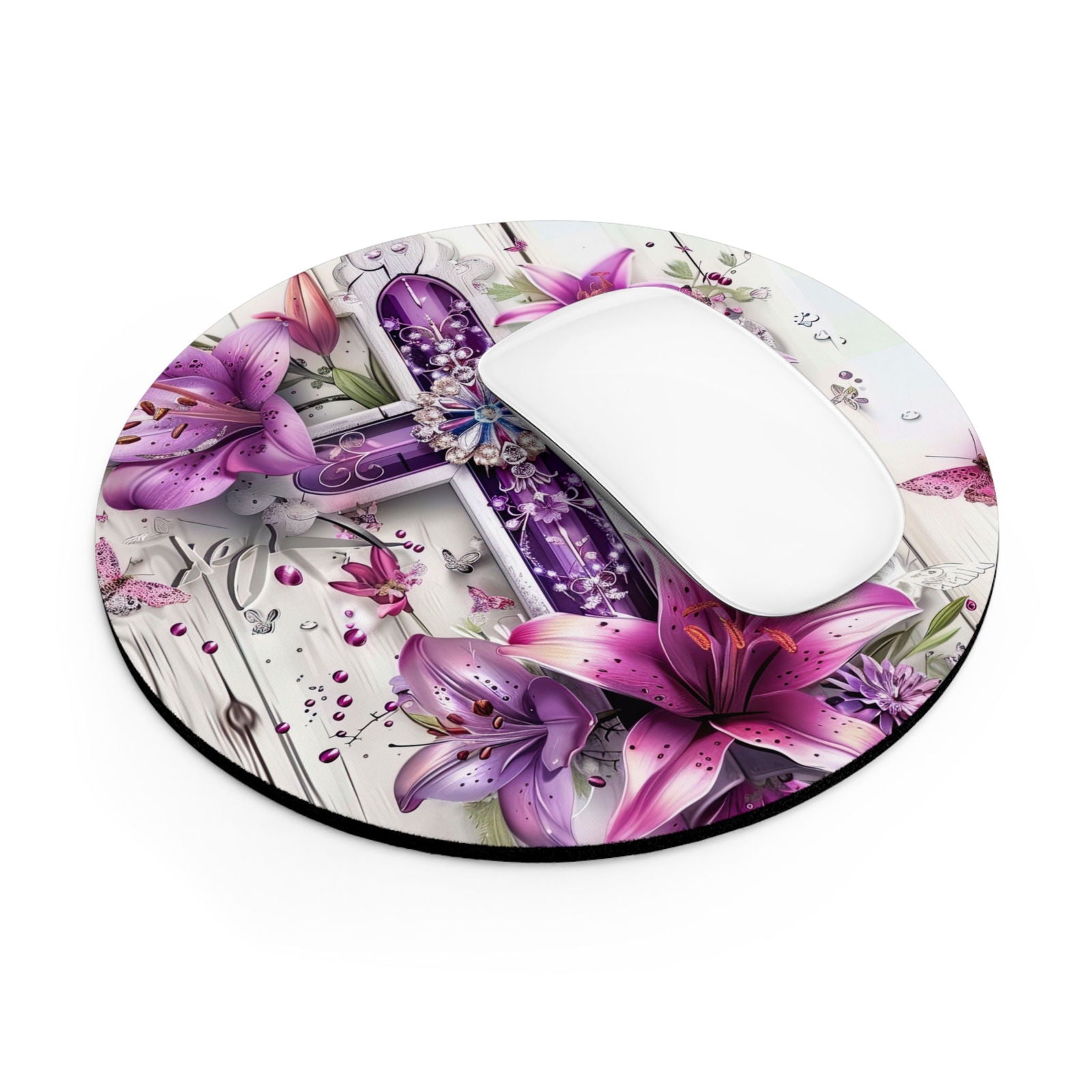 Floral Cross Christian Mouse Pad - ClaimedbyGodDesigns