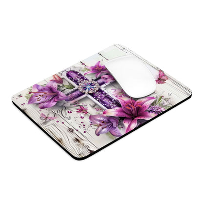 Floral Cross Christian Mouse Pad - ClaimedbyGodDesigns