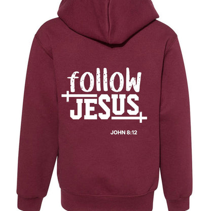 Follow Him Youth Christian Full-Zip Hooded Sweatshirt - ClaimedbyGodDesigns