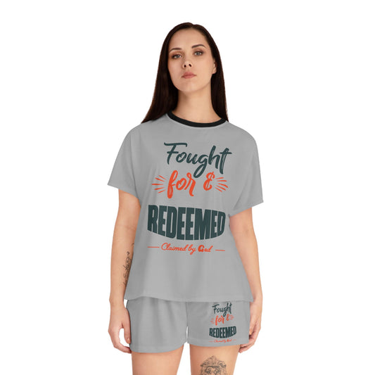 Fought For & Redeemed Women's Christian Short Pajama Set - ClaimedbyGodDesigns