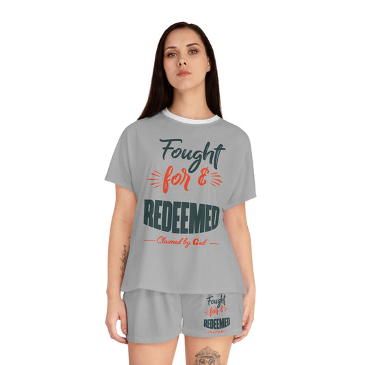 Fought For & Redeemed Women's Christian Short Pajama Set - ClaimedbyGodDesigns