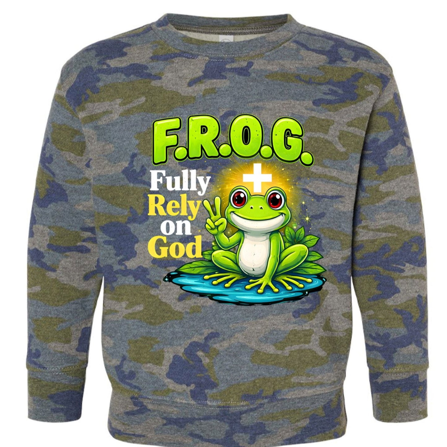 Frog Fully Rely On God Toddler Christian Pullover Sweatshirt - ClaimedbyGodDesigns