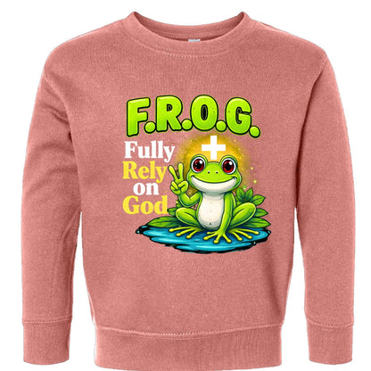 Frog Fully Rely On God Toddler Christian Pullover Sweatshirt - ClaimedbyGodDesigns