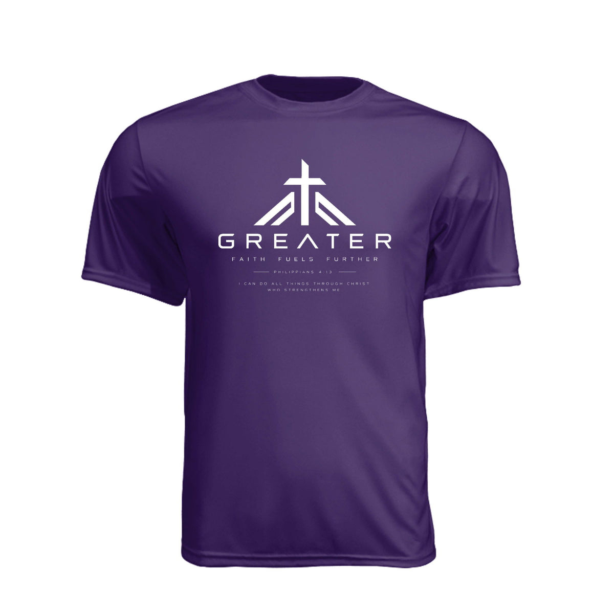 GREATER Faith Fuels Further Unisex Christian Gym T-Shirt | Philippians 4:13 - Claimed by God Designs