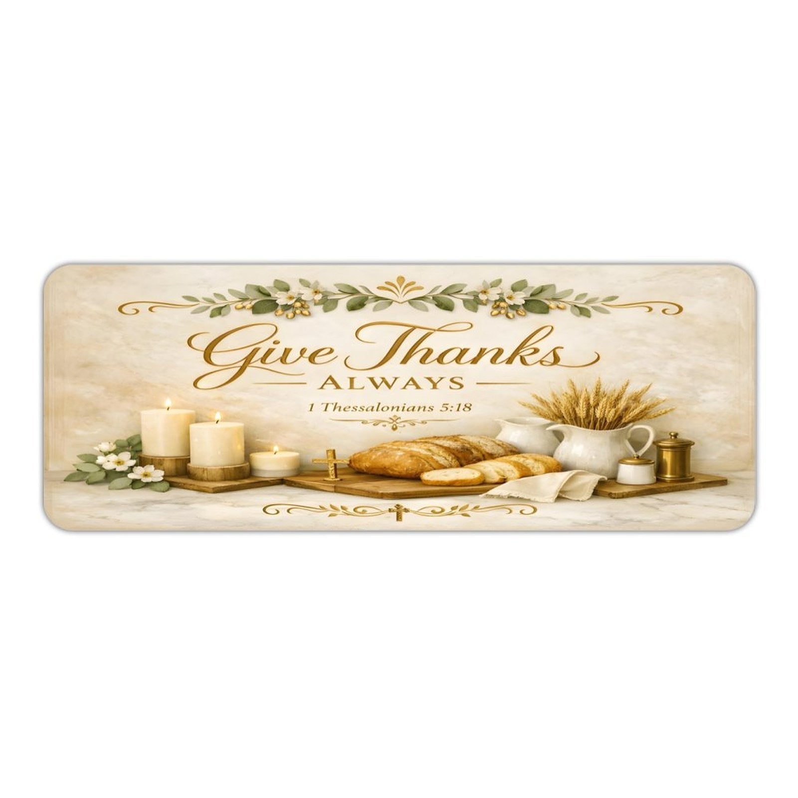 Give Thanks Always Christian Kitchen Mat - ClaimedbyGodDesigns