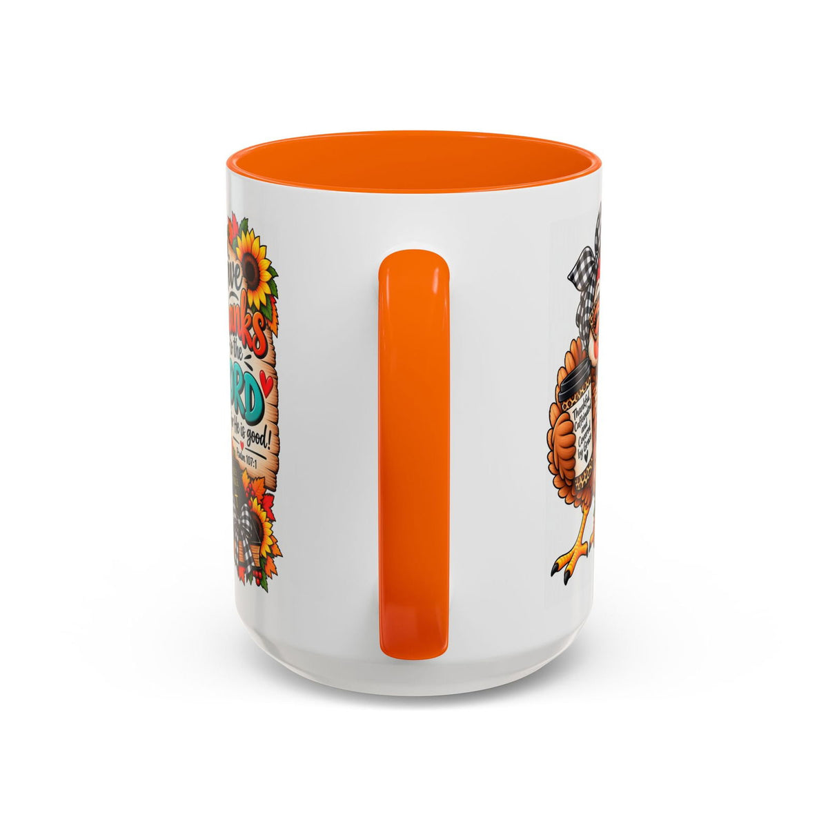 Give Thanks to the Lord, for He Is Good Thanksgiving Turkey Mug - Claimed by God Designs