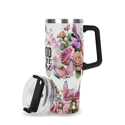 God Is Good All The Time 40oz Stainless Steel Christian Tumbler Gift With Black Handle and Straw - ClaimedbyGodDesigns