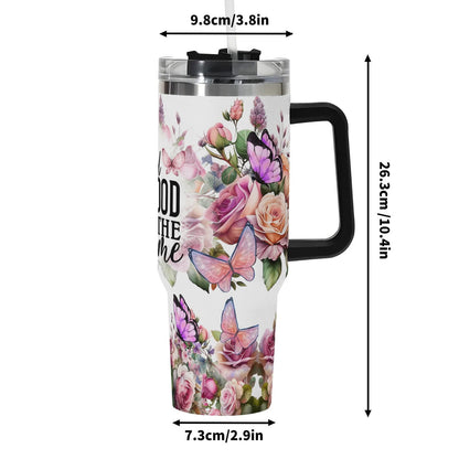 God Is Good All The Time 40oz Stainless Steel Christian Tumbler Gift With Black Handle and Straw - ClaimedbyGodDesigns