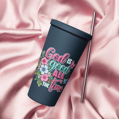 God Is Good All The Time Christian Insulated 20oz Tumbler with a straw - ClaimedbyGodDesigns