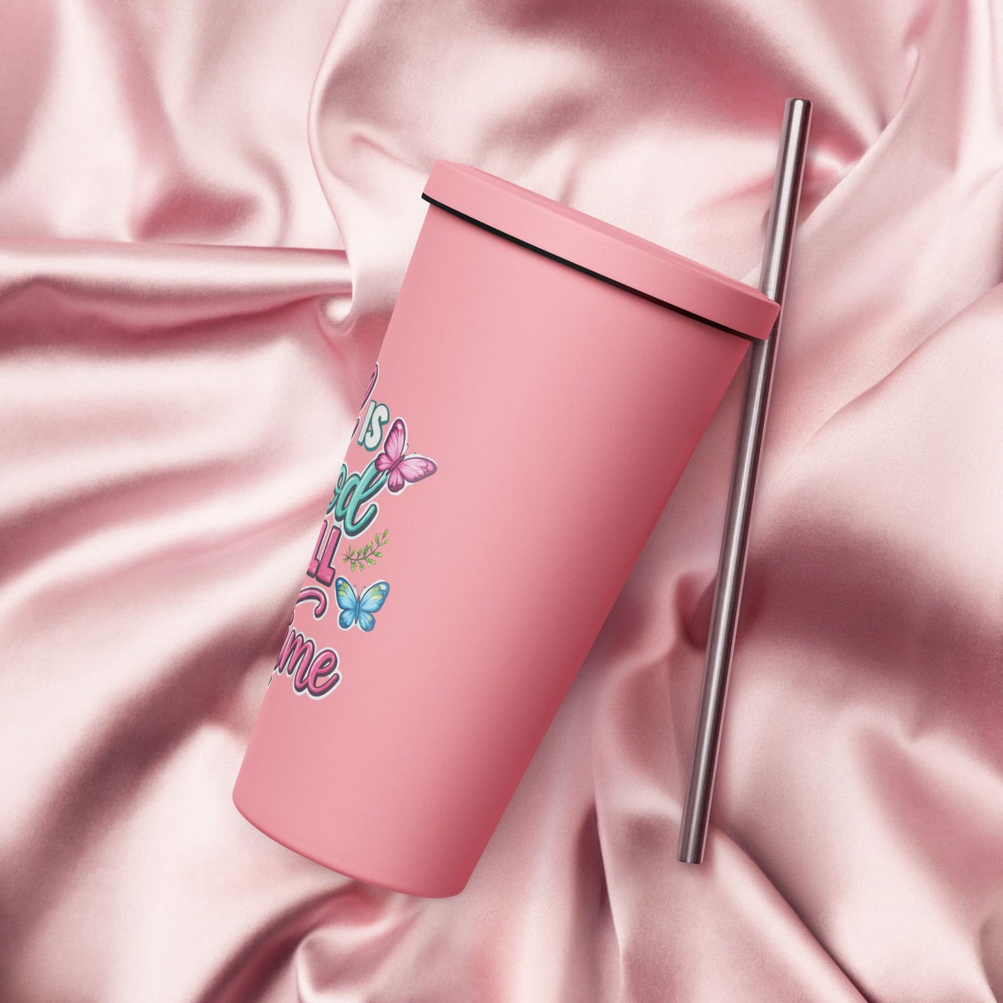 God Is Good All The Time Christian Insulated 20oz Tumbler with a straw - ClaimedbyGodDesigns