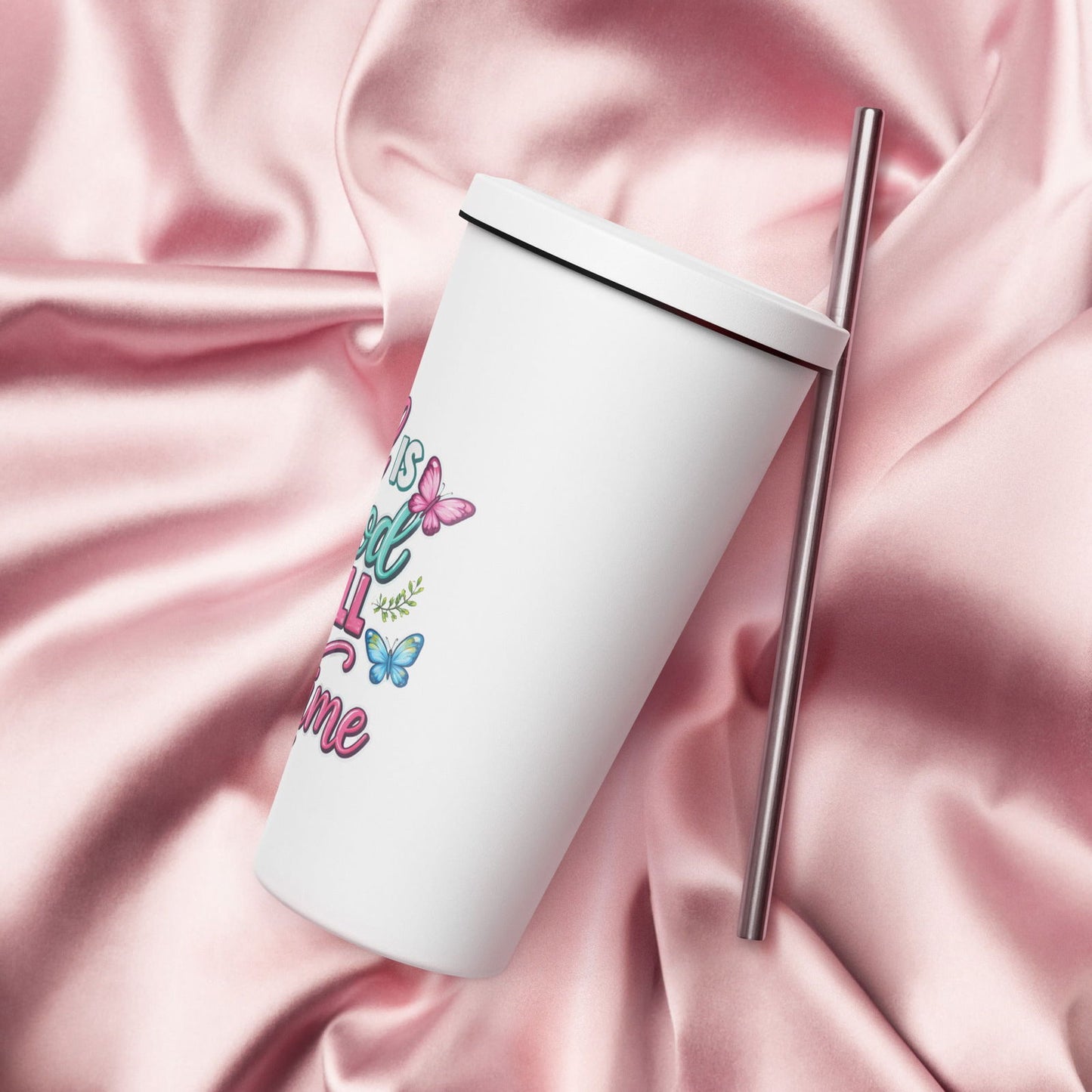 God Is Good All The Time Christian Insulated 20oz Tumbler with a straw - ClaimedbyGodDesigns