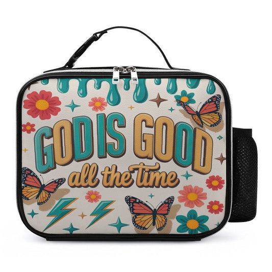 God Is Good All The Time Christian PU Leak-proof Lunch Bag with Detachable Buckled Handle - ClaimedbyGodDesigns