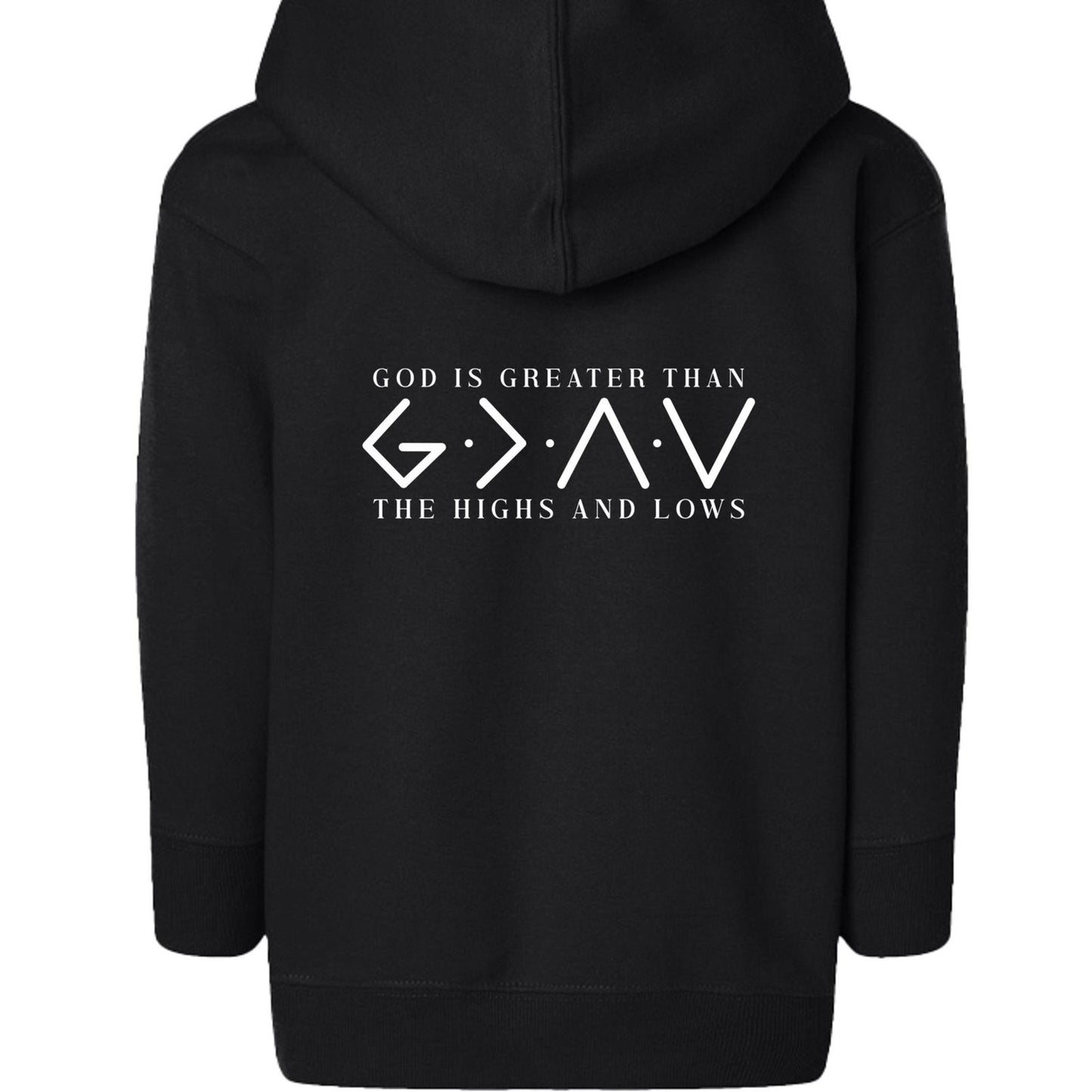 God Is Greater Toddler Christian Full-Zip Hooded Sweatshirt - ClaimedbyGodDesigns